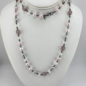 RMN Pink Gray Beaded Necklace Fashion Jewelry‎ Costume Glam Dressy
